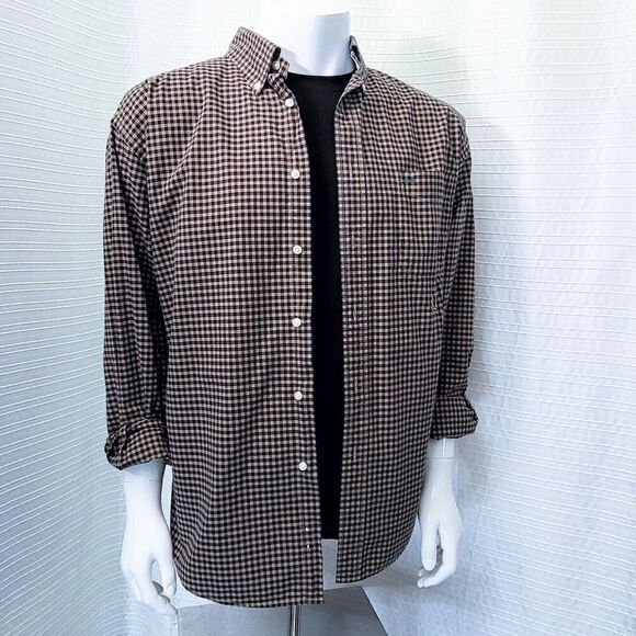Tommy Hilfiger Button Down Plaid Shirt Brown Tan Men's L - Picture 13 of 16